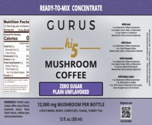 5 Mushroom Coffee Concentrate 12oz - 3 Flavors